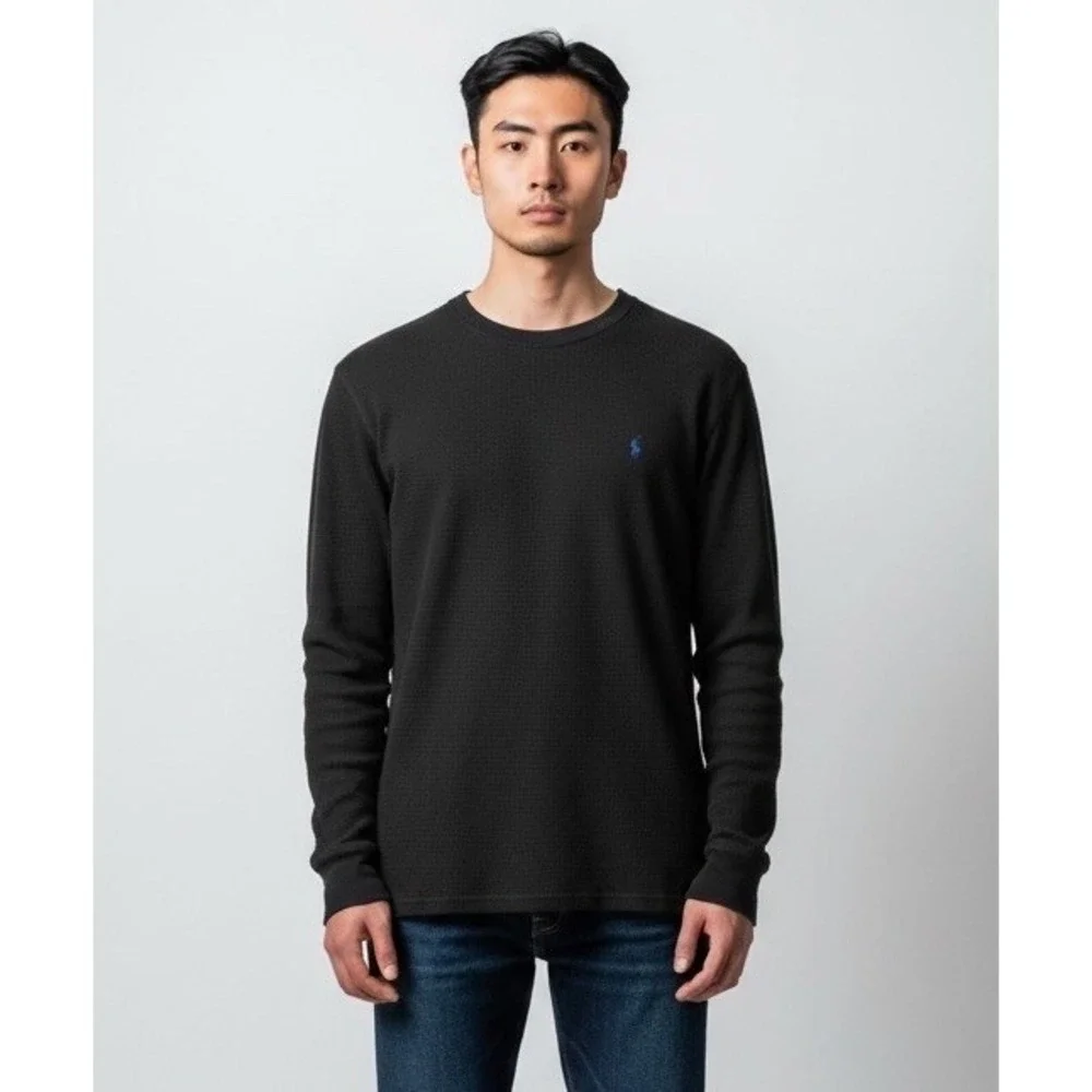Polo Ralph Lauren‎ Thermal Shirt Men's Large Black Waffle Knit Pony Logo